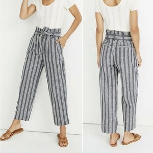 Madewell Linen Blend Striped High Waist Paperbag Pants In 2 NWOT